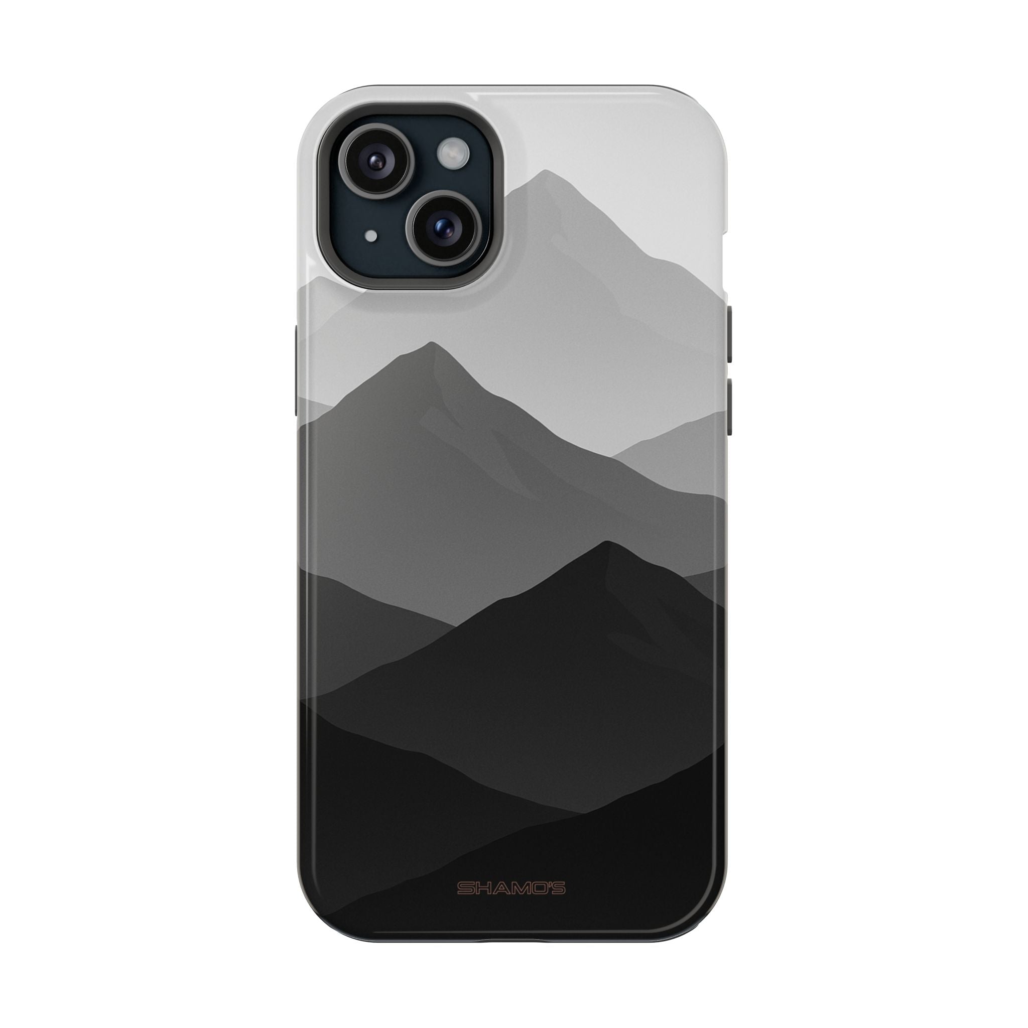 Monochrome Mountain Design iPhone Case | MagSafe - iPhone 15 Plus / Glossy - Shamo's