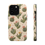 Cactus Bloom – Sage Green Floral Cactus MagSafe Phone Case, glossy iPhone 13 Pro, rear and side profile