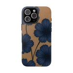 Navy Floral Tough Phone Case — Durable Protective Case with Blue Flowers on Kraft Background