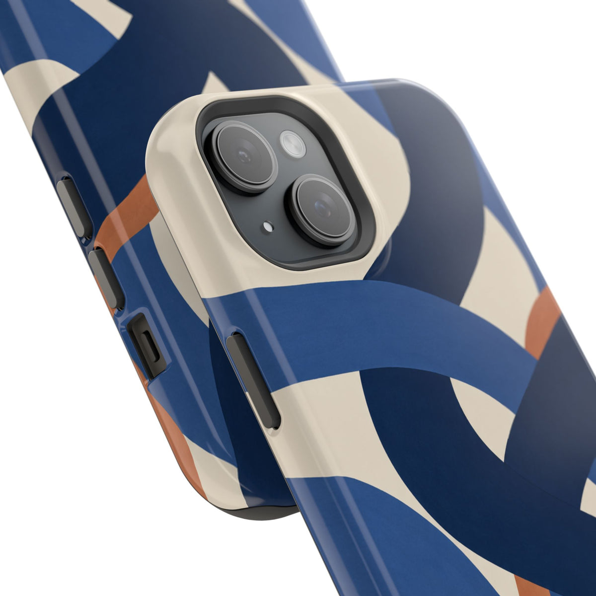 Indigo Loom MagSafe Phone Case – Blue & Ivory Abstract Woven Pattern