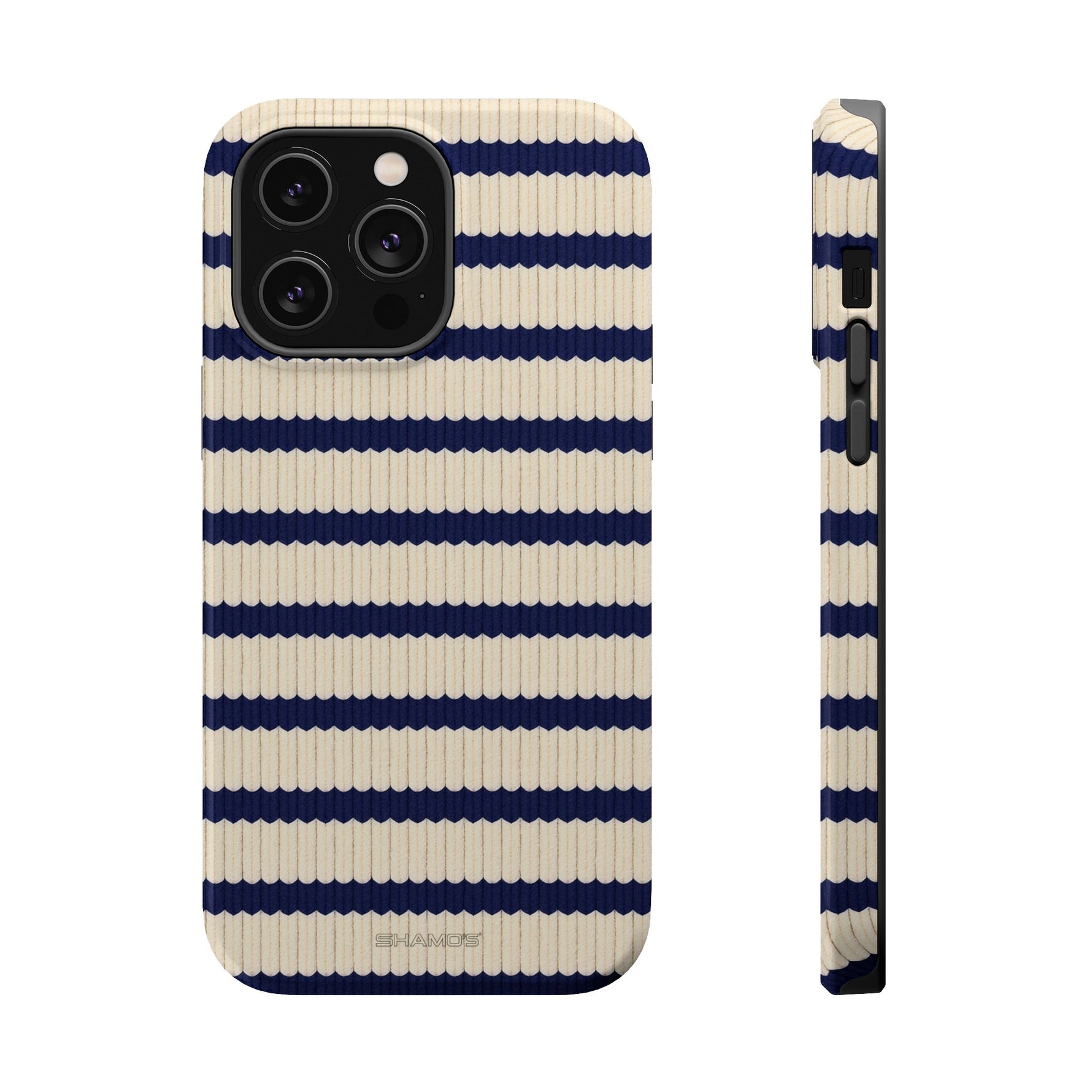 Navy & Cream Ribbed Holiday Sweater Design iPhone Case with MagSafe compatibility