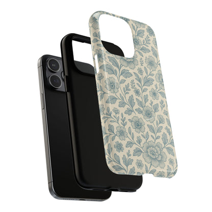 Vintage Blue Floral Tough Case for iPhone - Compatible with MagSafe