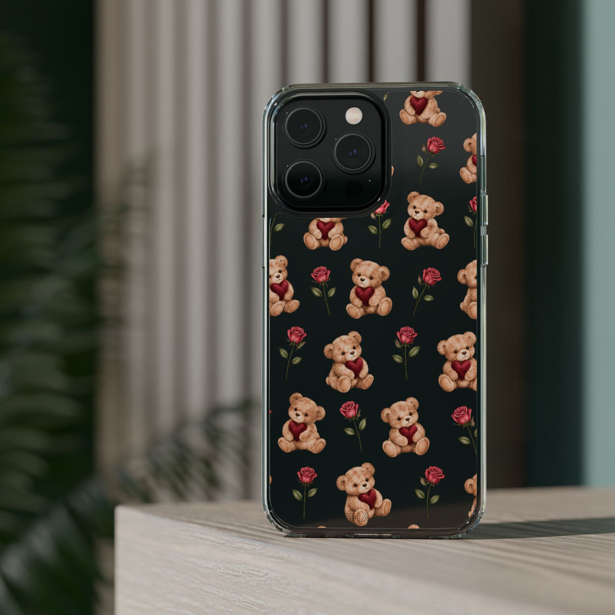 Romantic Teddy Bear Impact-Resistant Phone Case with Heart Design