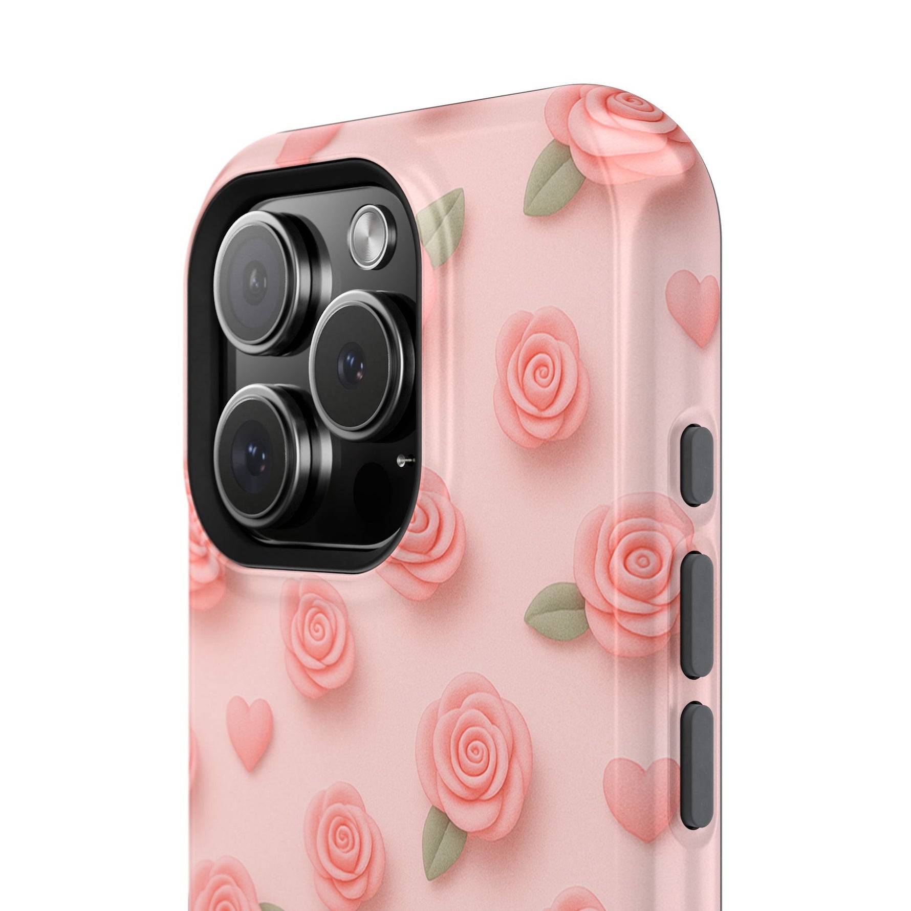 Pink Rose Pattern Impact iPhone Case — Floral Hearts Protective Cover (MagSafe compatible)  Shamo's