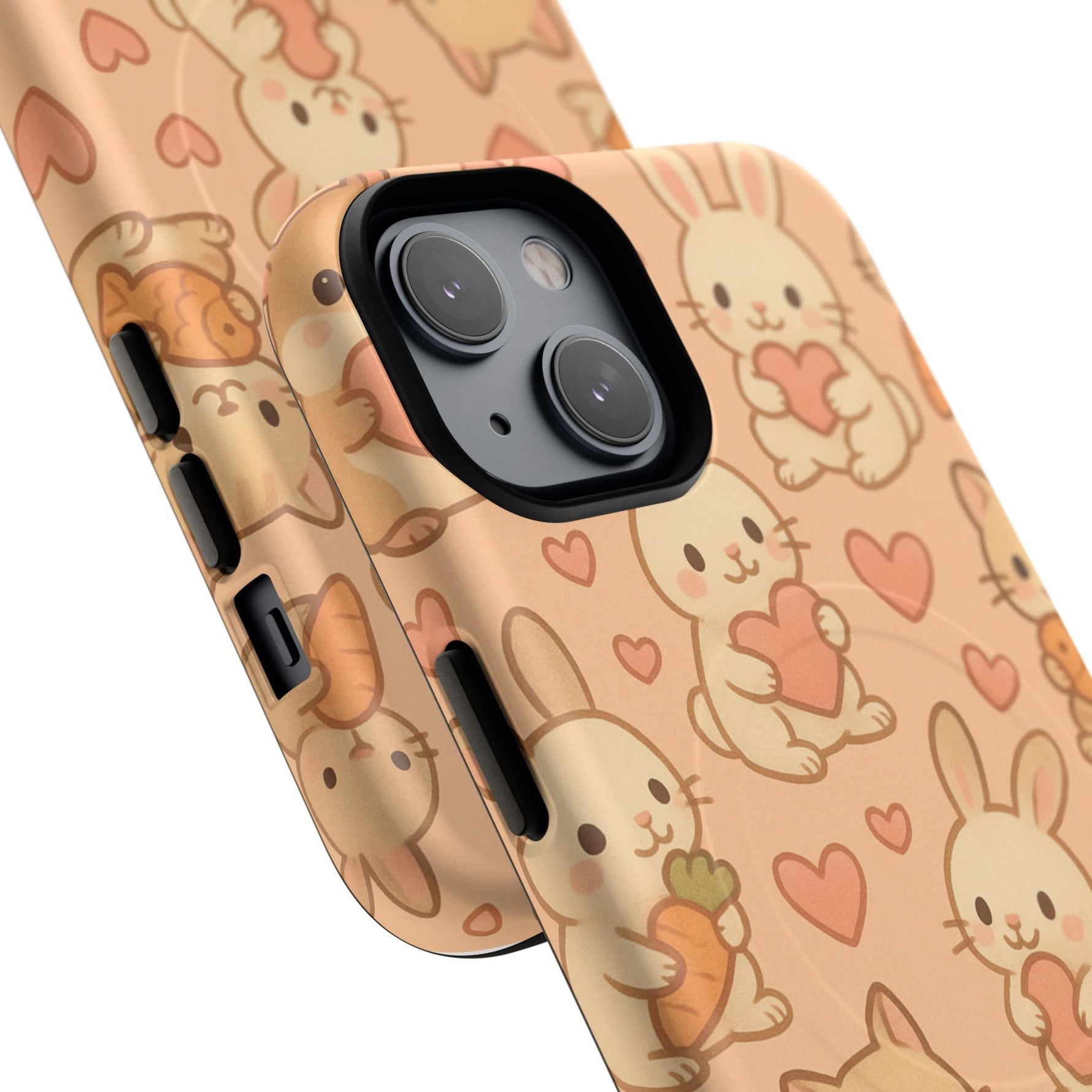 Cozy Critter Friends iPhone Case — Cute Bunny & Kitten Heart Pattern with MagSafe  Shamo's