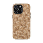 Saddle Scrolls – Tan Western Scrollwork MagSafe Phone Case, glossy iPhone 15 Pro Max, rear view
