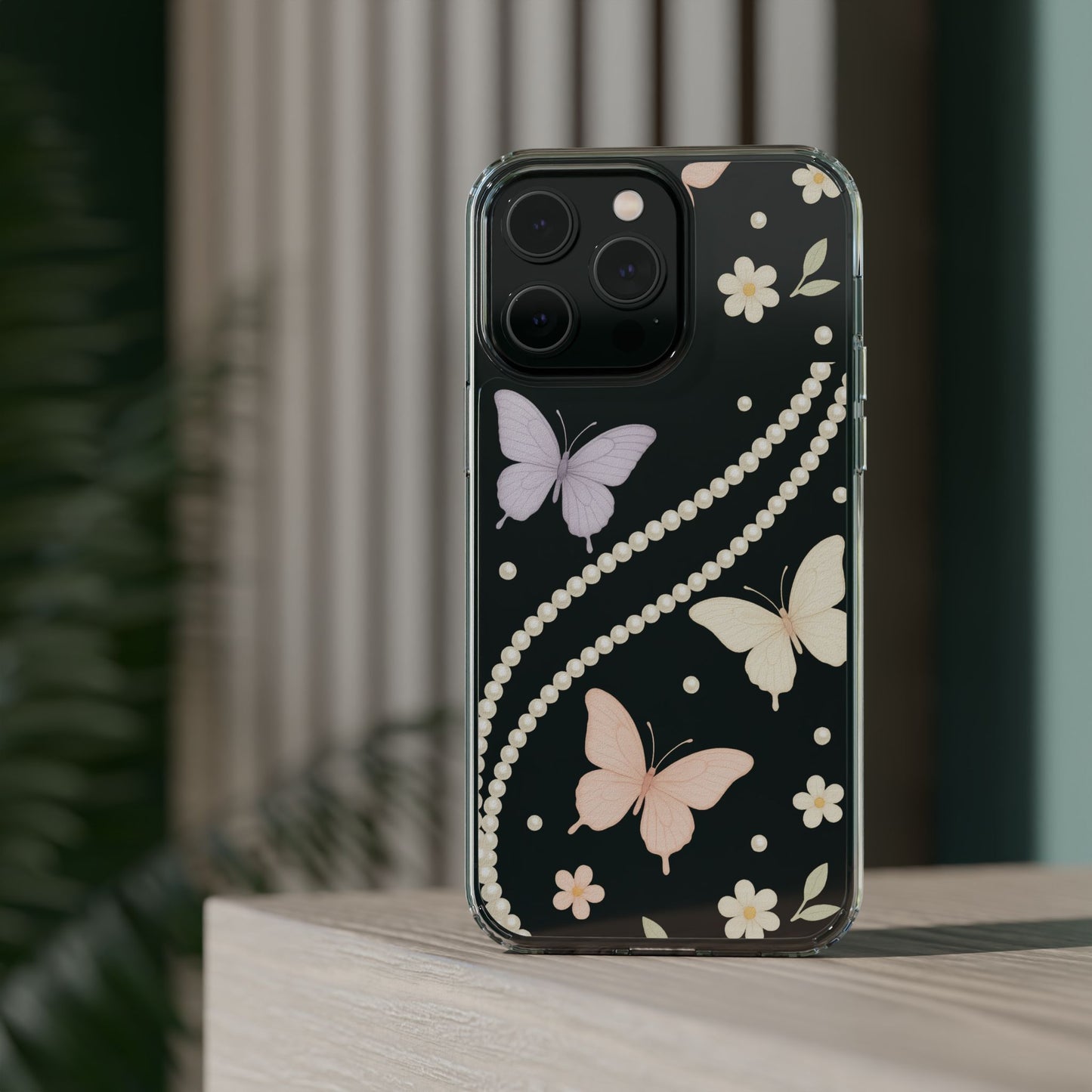 Butterfly Pearl Impact-Resistant Clear iPhone Case