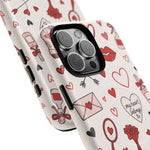 Romantic Love Doodle Tough iPhone Case ("LOVE", hearts, roses) (MagSafe compatible)  Shamo's