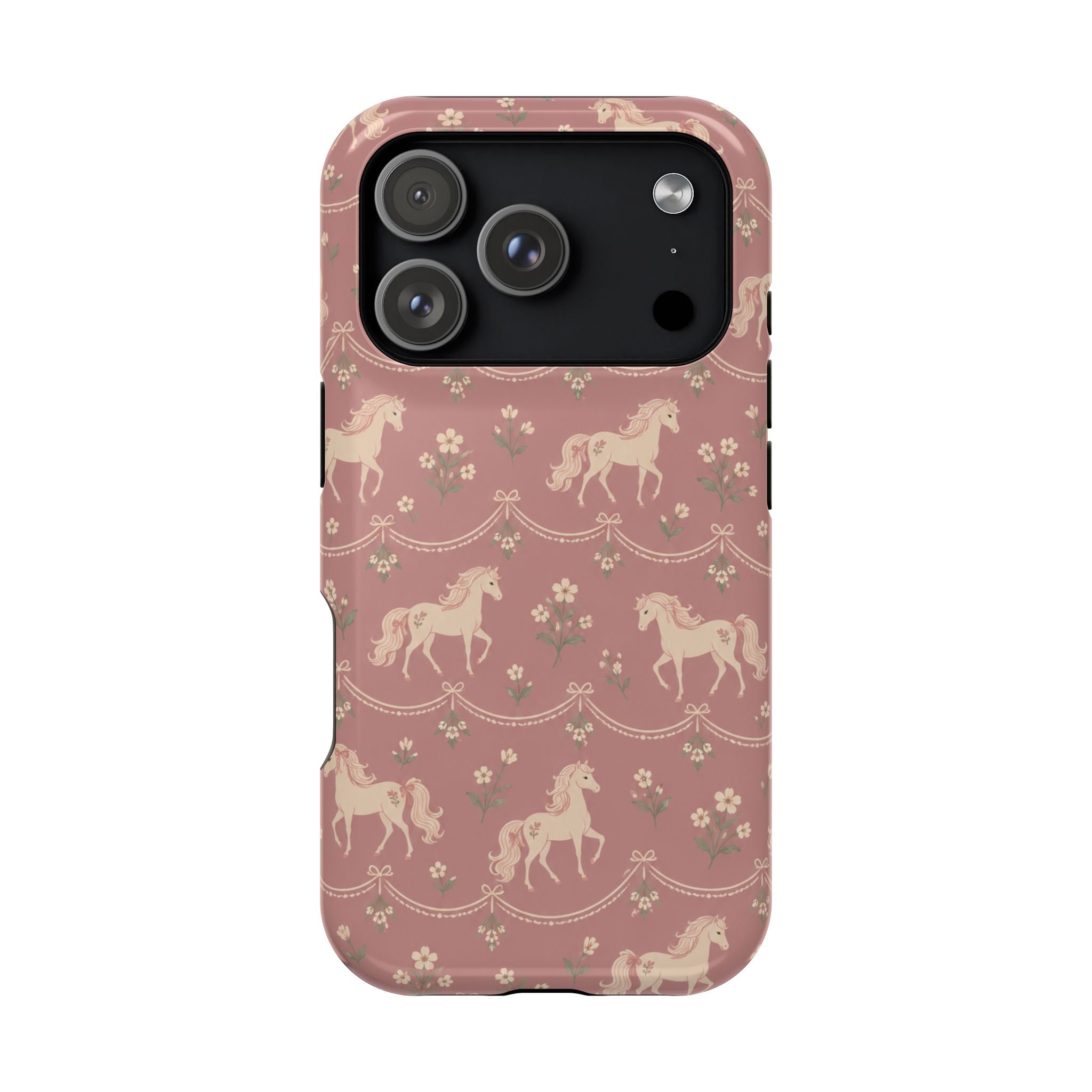 Rose Ponies MagSafe Phone Case, glossy iPhone 17 Pro, rear view