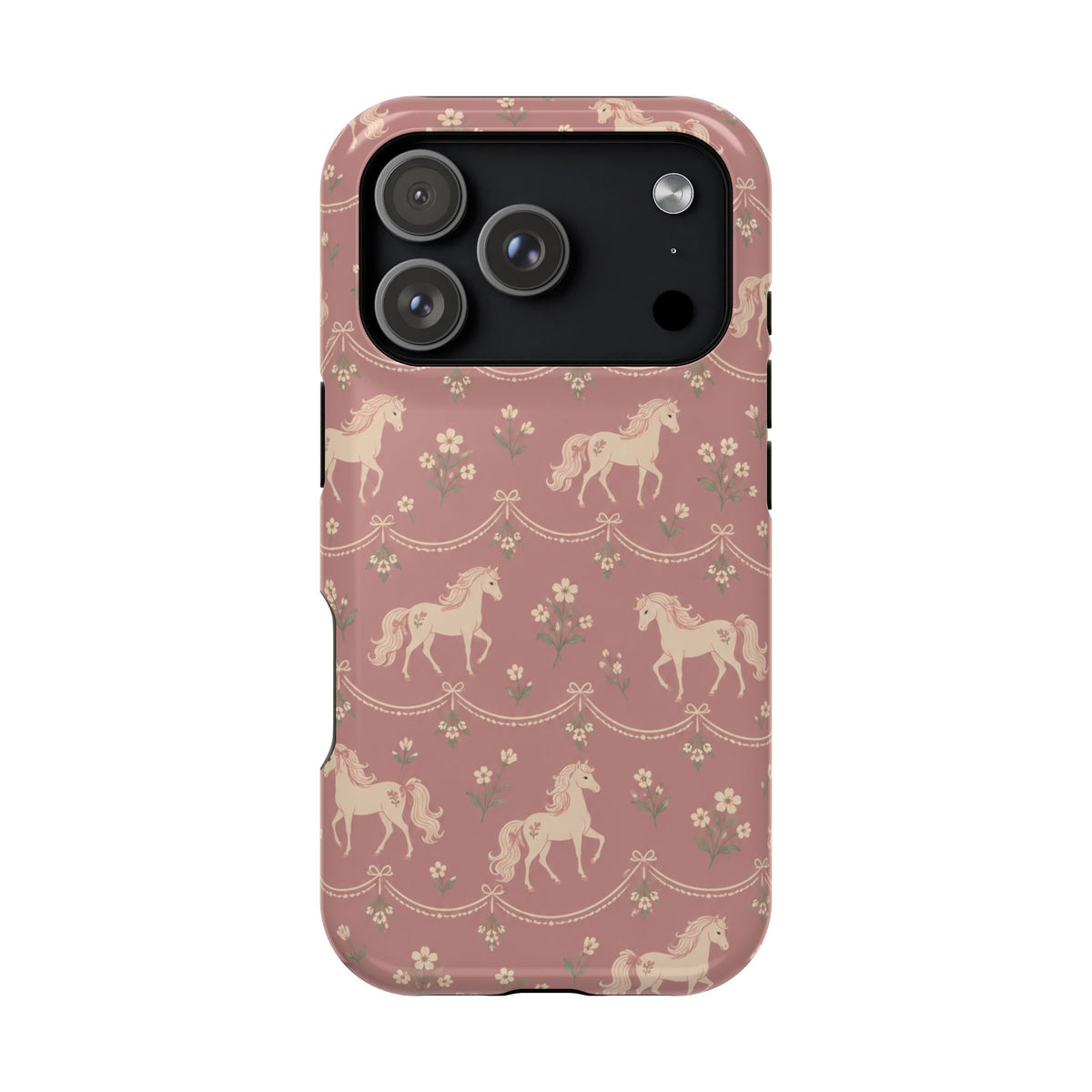 Rose Ponies MagSafe Phone Case, glossy iPhone 17 Pro, rear view