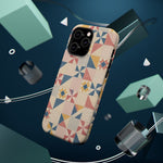 Prairie Quilt – Pastel Patchwork Pattern MagSafe Phone Case, glossy square triple-camera Pro model, rear view with magnetic accessories