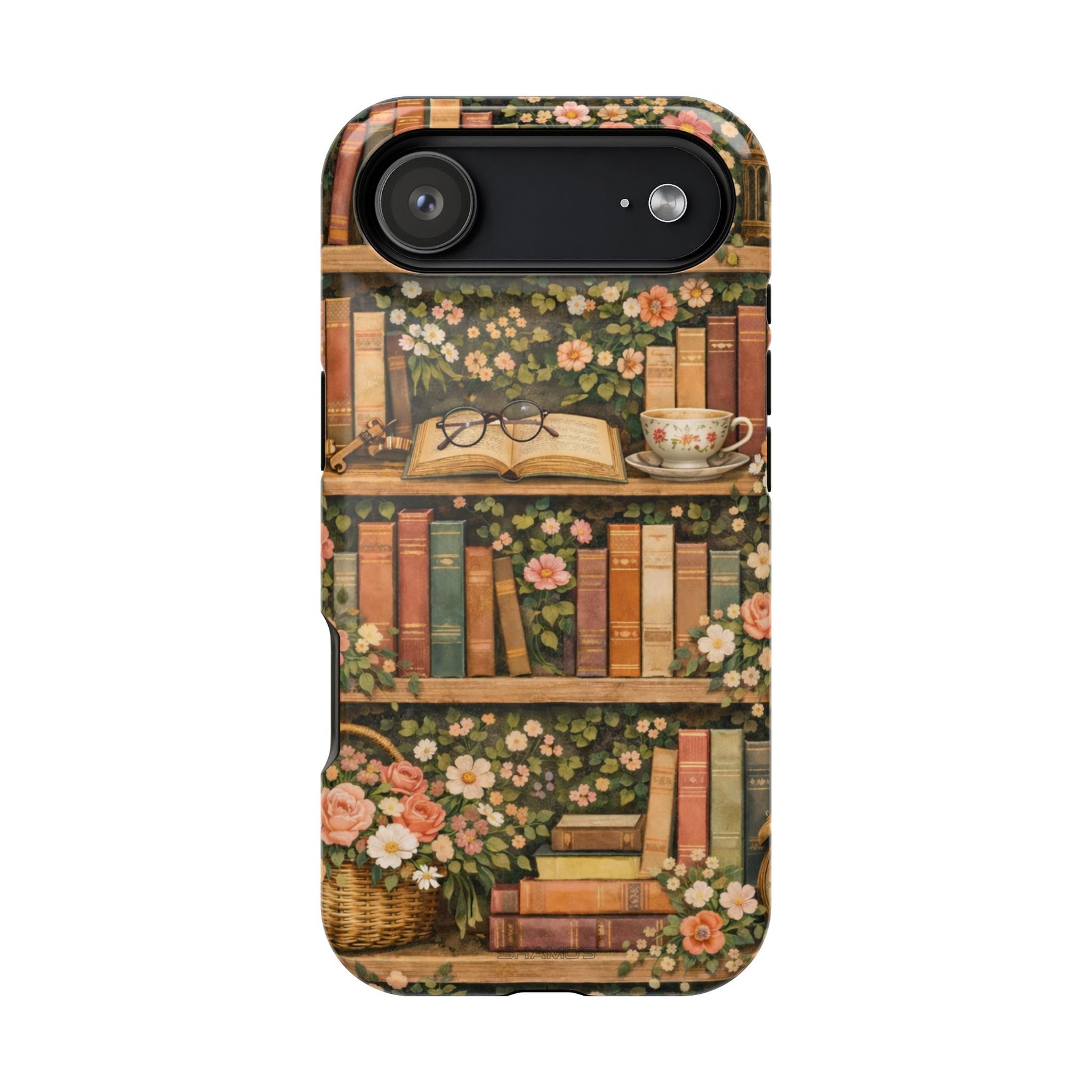 Floral Bookshelf iPhone Case — MagSafe Magnetic, Impact-Resistant