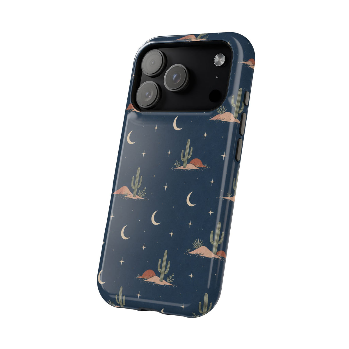 Desert Moon MagSafe Phone Case, glossy compact wide-camera Pro model, angled rear view