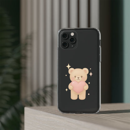 Romantic Teddy Bear Impact-Resistant iPhone Case with Heart Design
