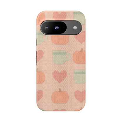 Autumn Cozy iPhone Case – Pumpkin, Heart & Coffee Cup Pattern