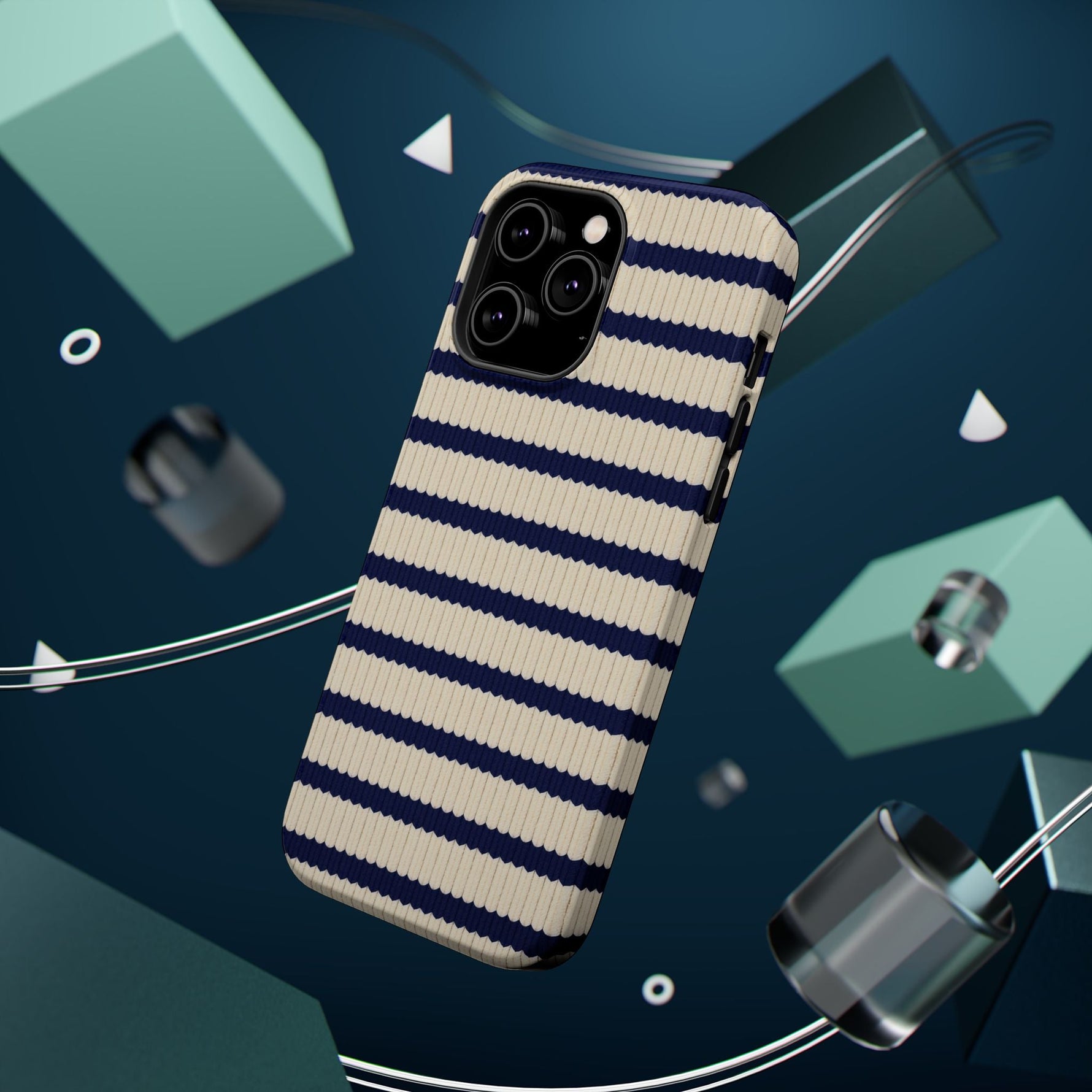 Navy & Cream Ribbed Holiday Sweater Design iPhone Case with MagSafe compatibility  Shamo's