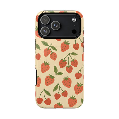 Strawberry Cherry Fruit Pattern iPhone Case | MagSafe Compatible