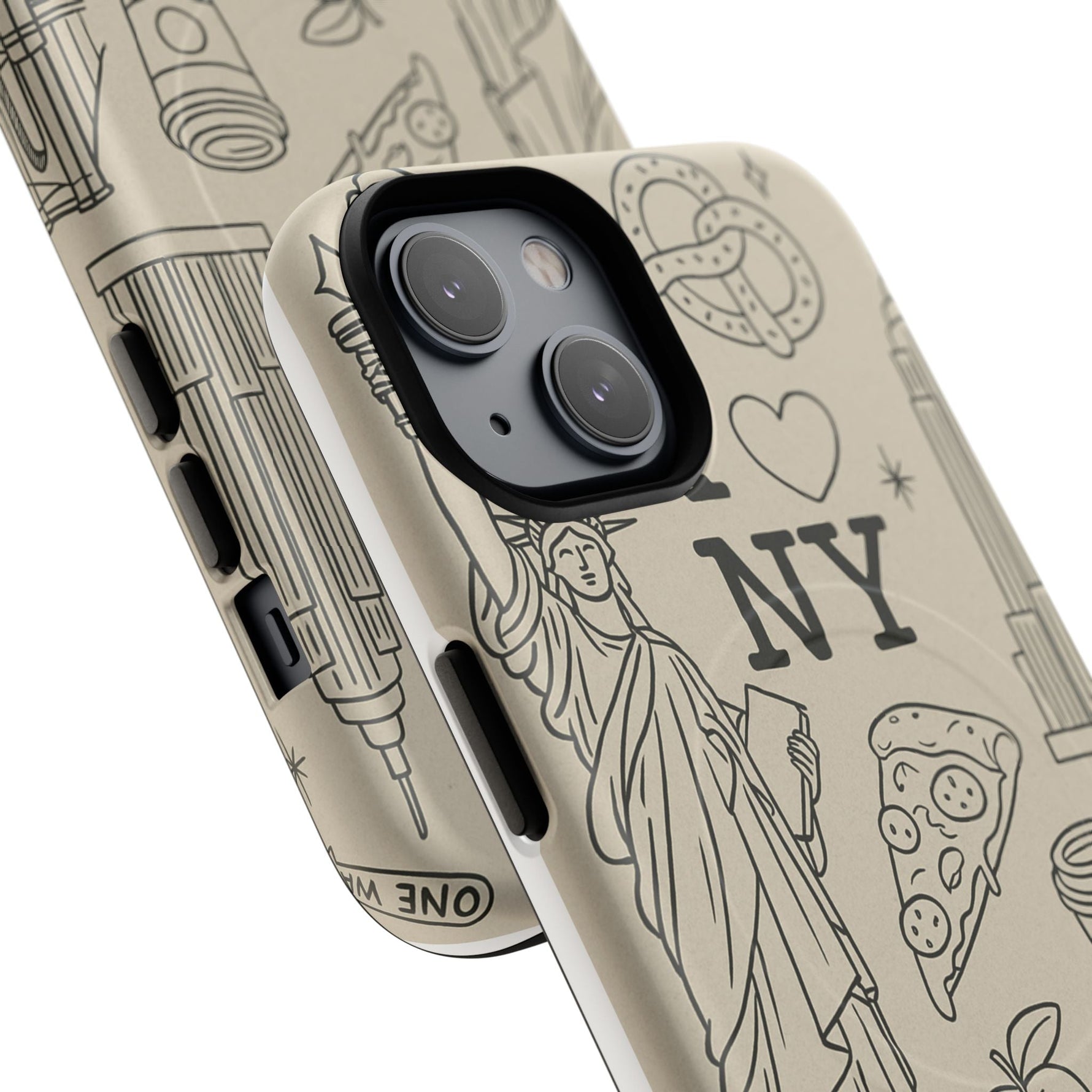 NY City Icons Tough iPhone Case — Statue of Liberty, Pizza & Taxi Pattern | Compatible with MagSafe  Shamo's