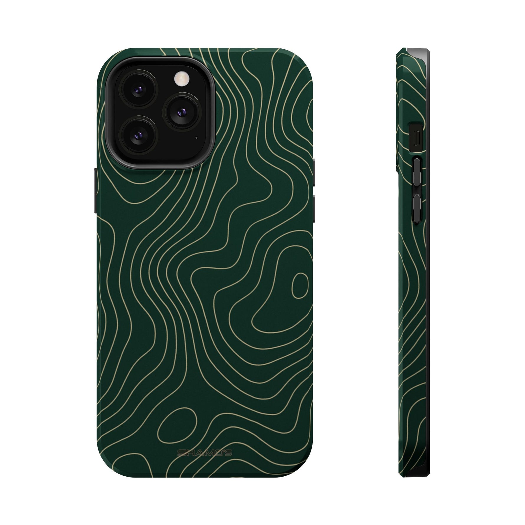 Topographic Green Magnetic Impact-Resistant iPhone Case | MagSafe compatible