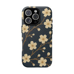 Navy Cherry Blossom Floral iPhone Case - Compatible with MagSafe