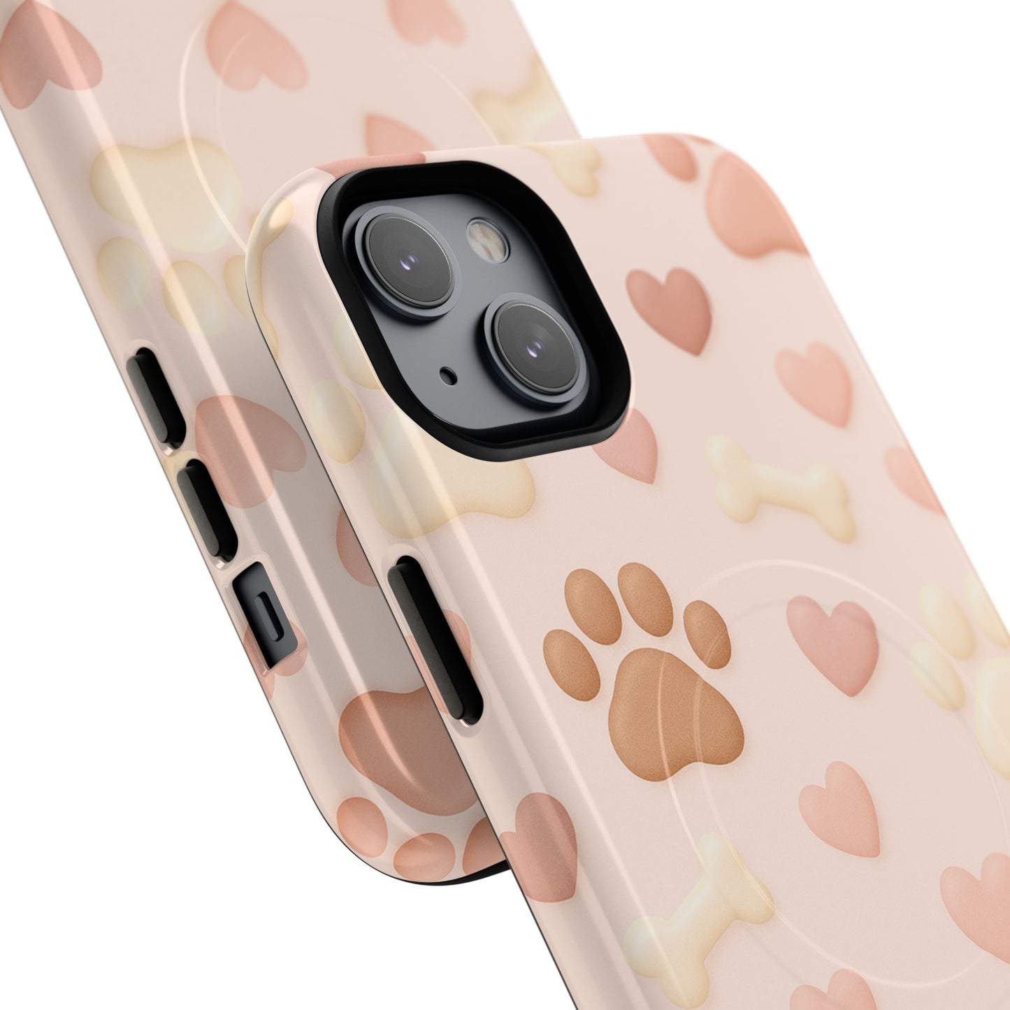 Pet Paw Pattern Phone Case — Pink Puppy Hearts & Bones with MagSafe