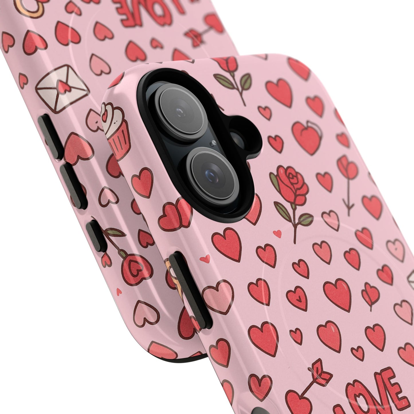 Pink Love Hearts Pattern Tough iPhone Case (MagSafe compatible)