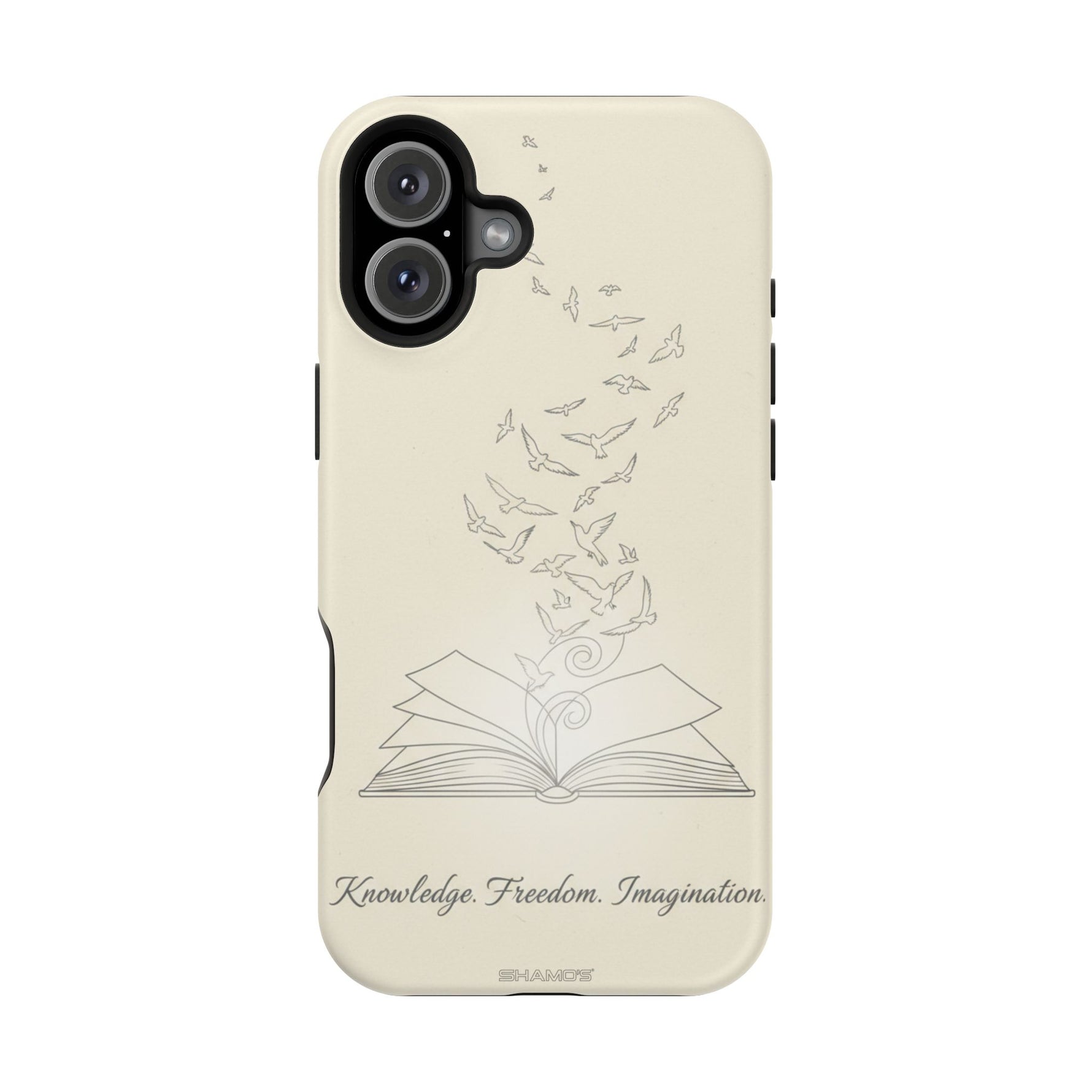 'Knowledge, Freedom, Imagination' Book & Birds Minimalist Magnetic Impact-Resistant Phone Case with MagSafe