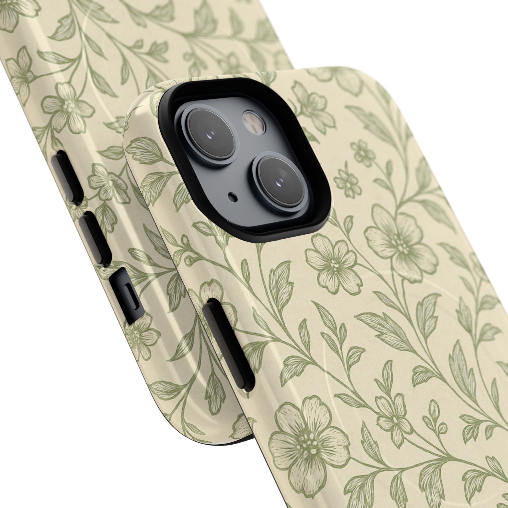 Sage Green Vintage Floral Pattern iPhone Case | MagSafe Compatible - Shamo's