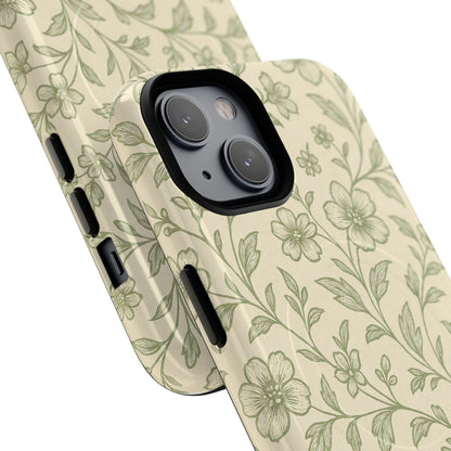 Sage Green Vintage Floral Pattern iPhone Case | MagSafe Compatible