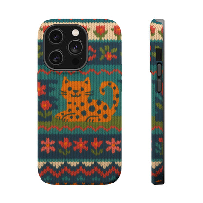 Cozy Knit Leopard Pattern Sweater Holiday Theme iPhone Case with MagSafe compatibility