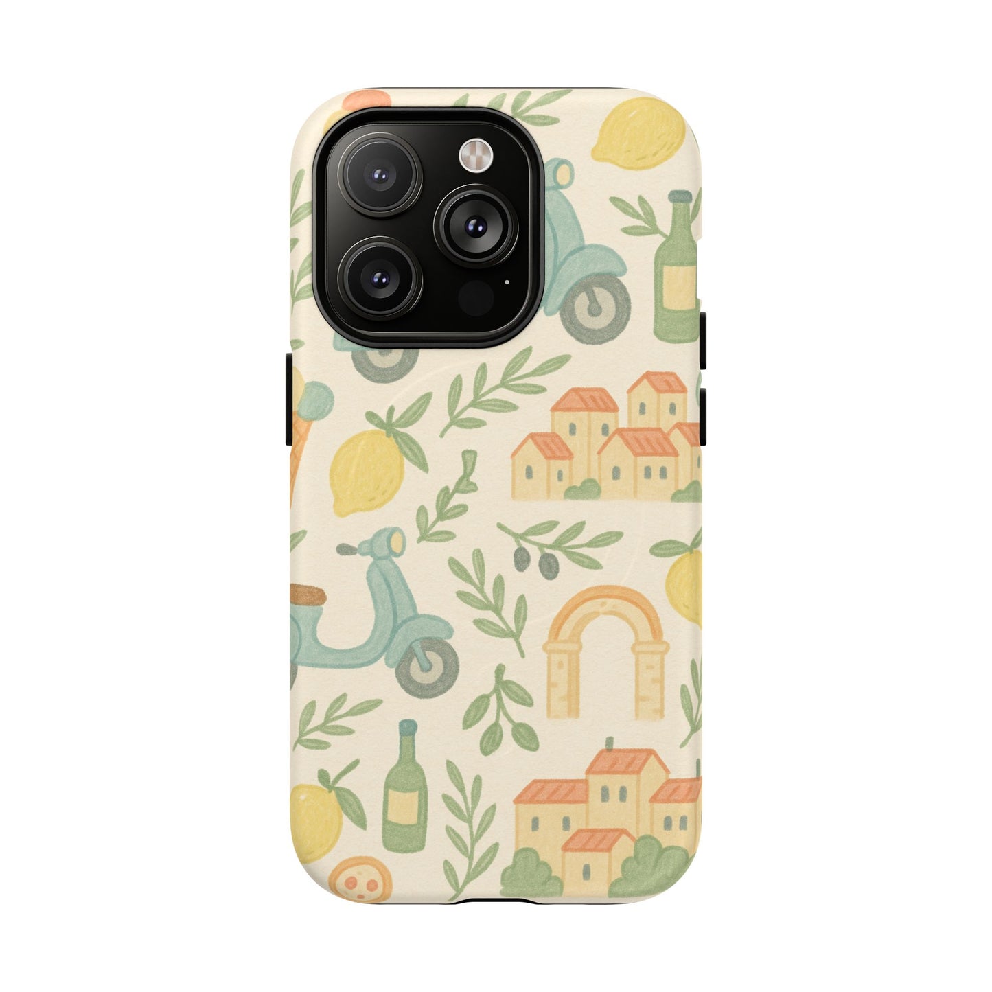 Italian Summer Drawing  iPhone Case — Lemon & Vespa Pattern Tough MagSafe Case