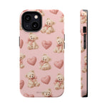 Pink Teddy Hearts Love iPhone Case, Impact-Resistant MagSafe Compatible
