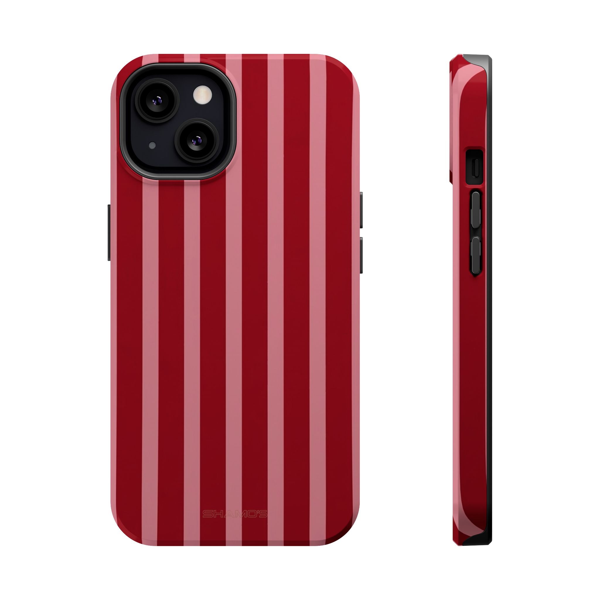 Red Burgundy Stripes Magnetic Impact-Resistant Phone Case | MagSafe Compatible - iPhone 13 / Glossy - Shamo's
