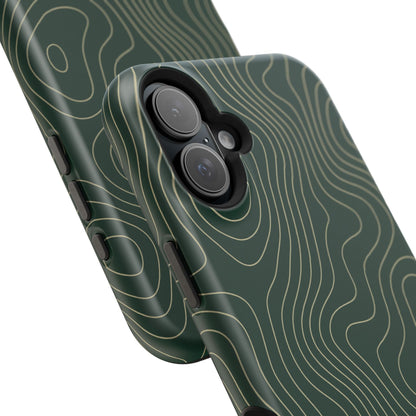 Topographic Green Magnetic Impact-Resistant iPhone Case | MagSafe compatible  Shamo's