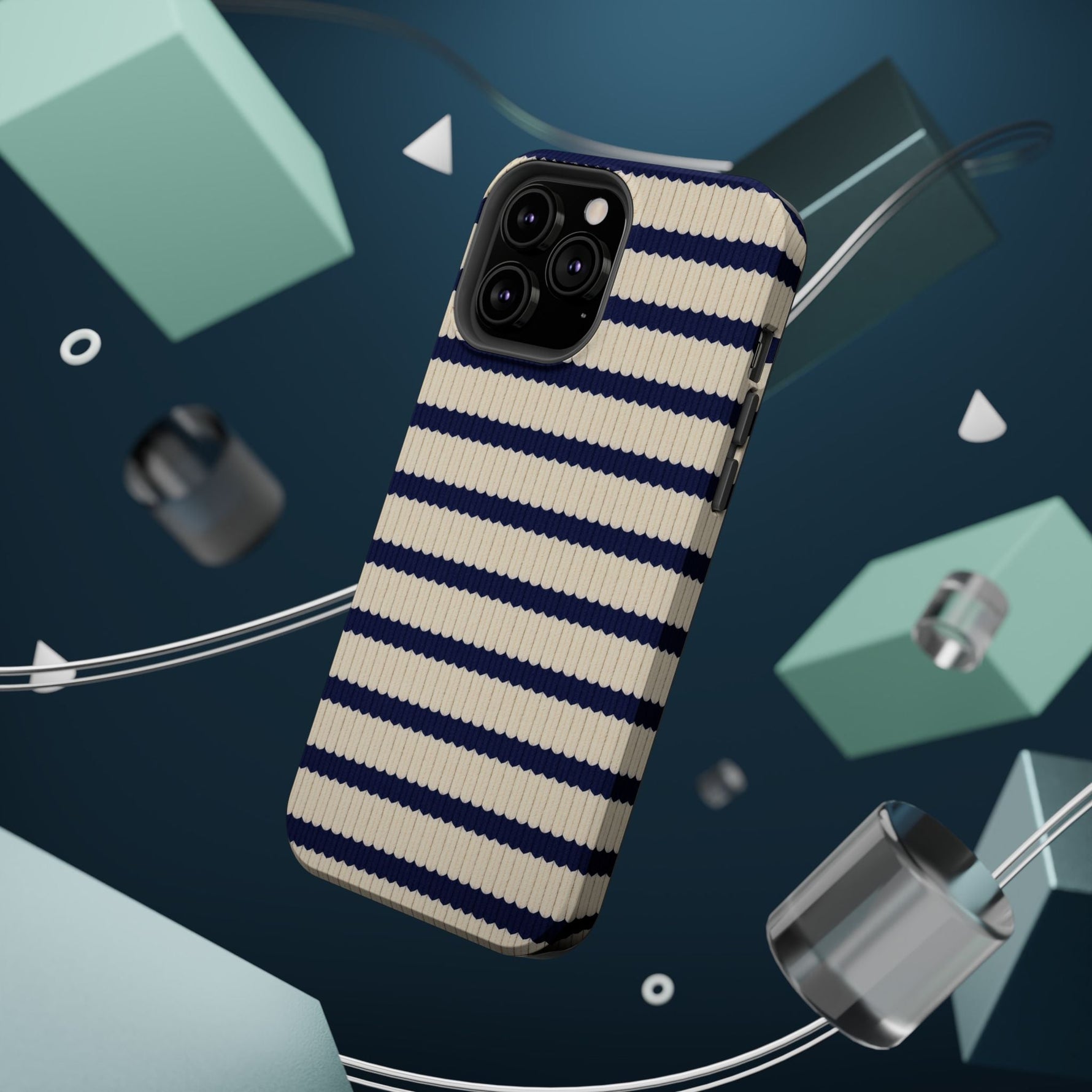 Navy & Cream Ribbed Holiday Sweater Design iPhone Case with MagSafe compatibility  Shamo's
