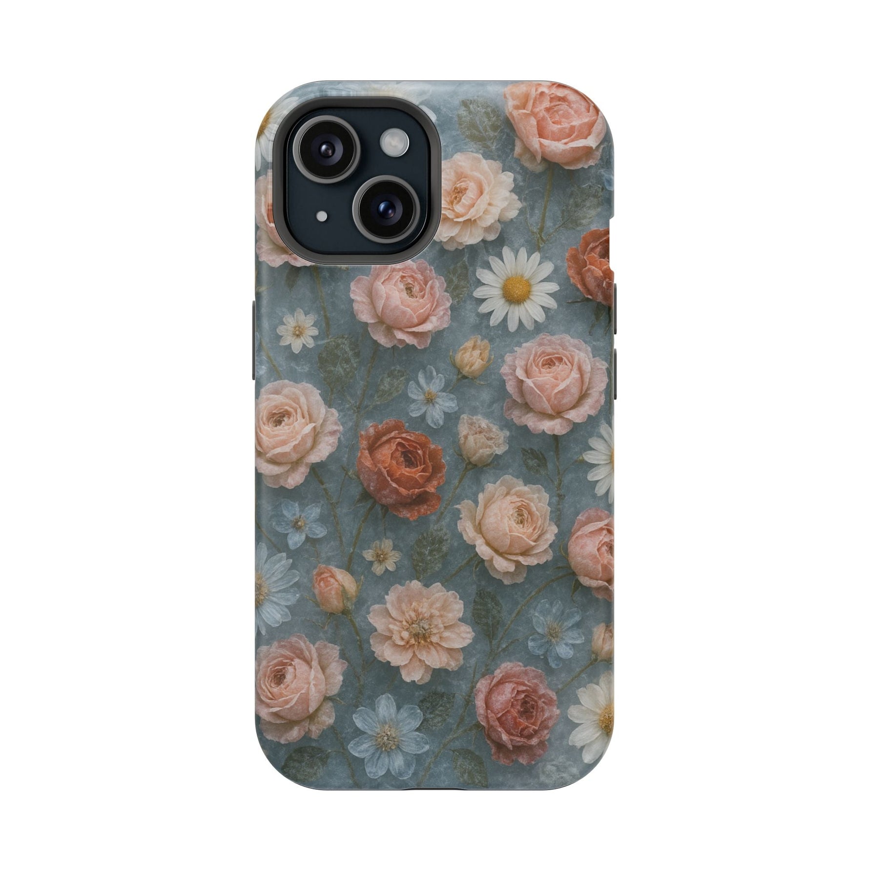 Frozen Floral Vintage Roses & Daisies iPhone Case with MagSafe compatibility  Shamo's iPhone 15 / Matte