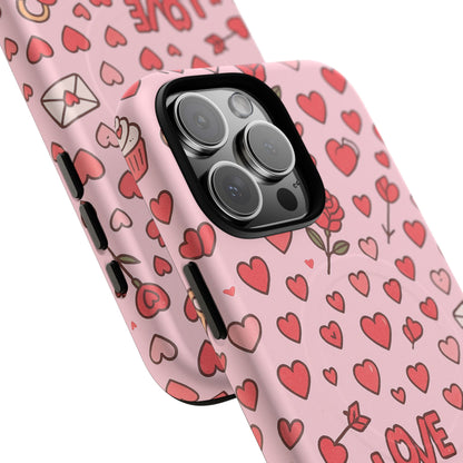 Pink Love Hearts Pattern Tough iPhone Case (MagSafe compatible)