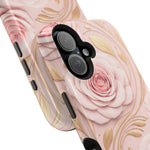 Floral Pink Rose MagSafe iPhone Case, Gold Leaf Magnetic Impact-Resistant