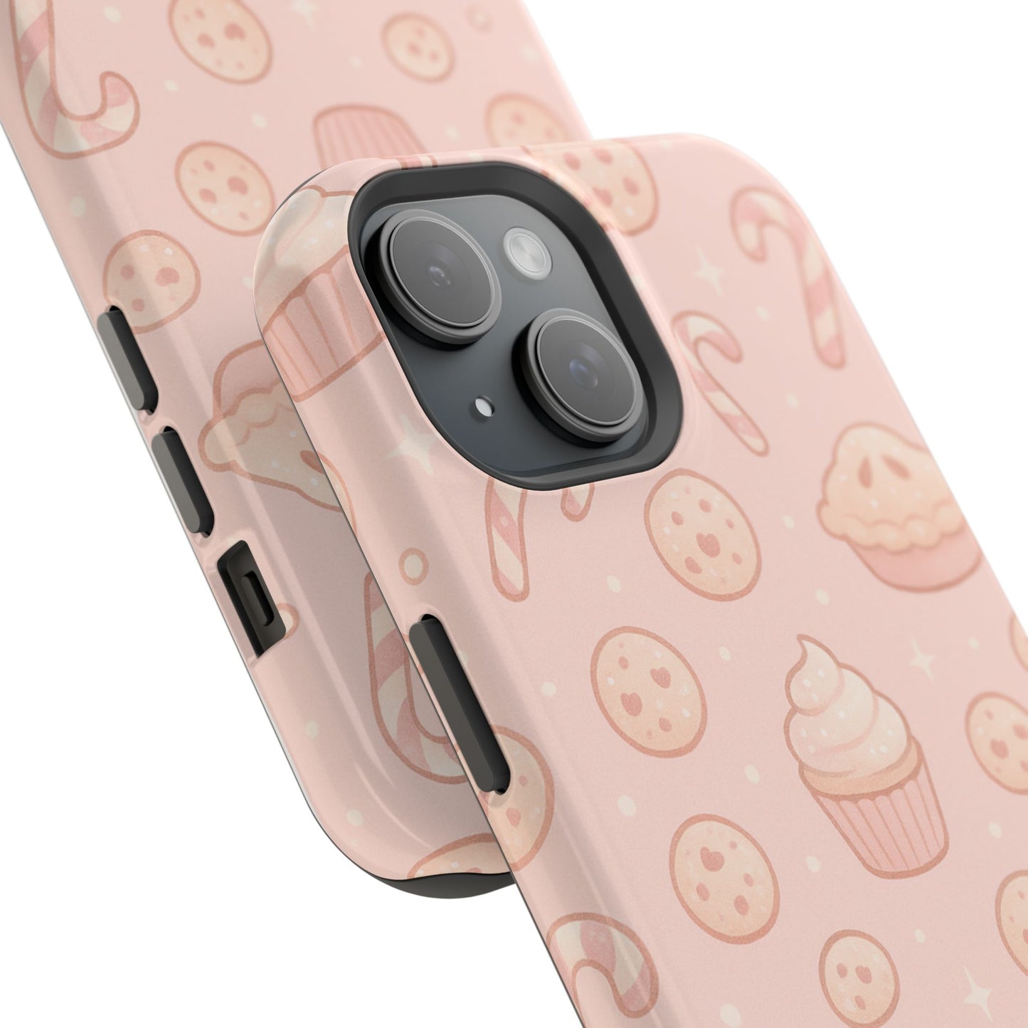 Pink Holiday Sweets Pattern (Cupcake, Pie, Candy Cane) iPhone Case with MagSafe