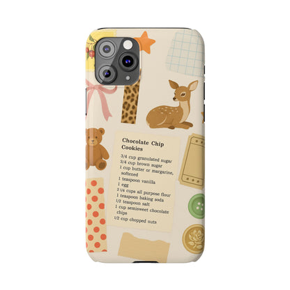 Slim iPhone Case — Cozy Baking & Teddy Pattern (Recipe, Deer, Buttons)