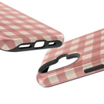 Prairie Gingham MagSafe Phone Case, glossy vertical dual-camera model, port openings and edge details