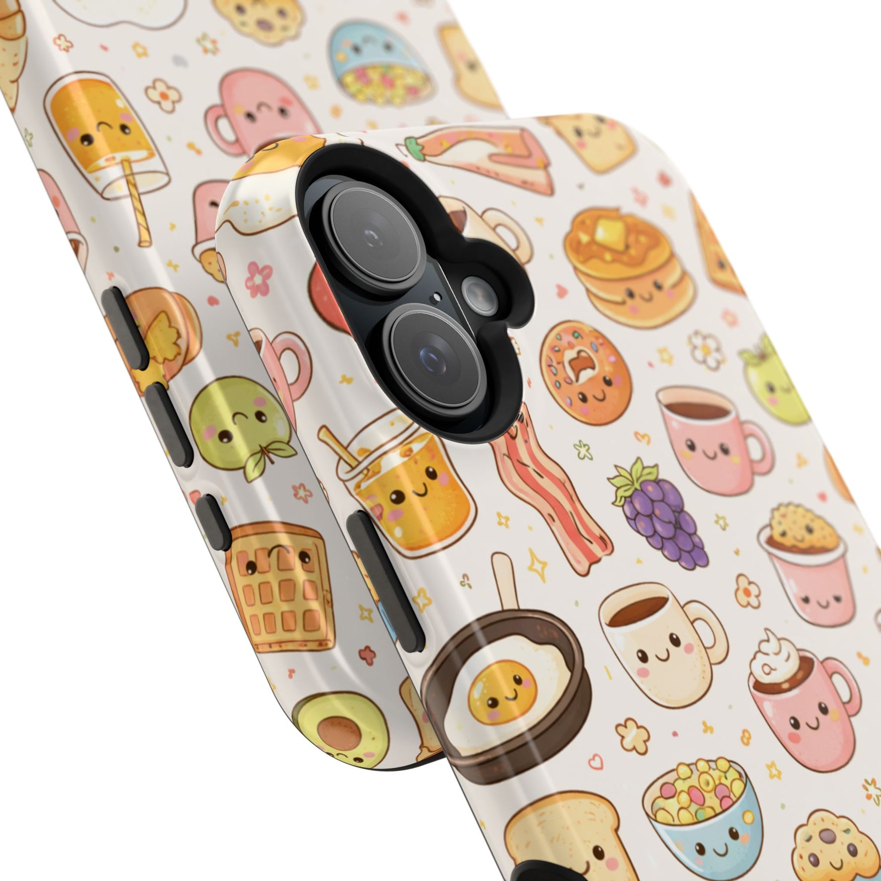 Kawaii Breakfast Pattern Magnetic Phone Case, Cute Cartoon Food Impact-Resistant Cover, MagSafe Compatible