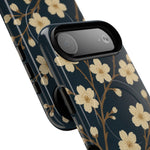 Navy Cherry Blossom Floral iPhone Case - Compatible with MagSafe - Shamo's