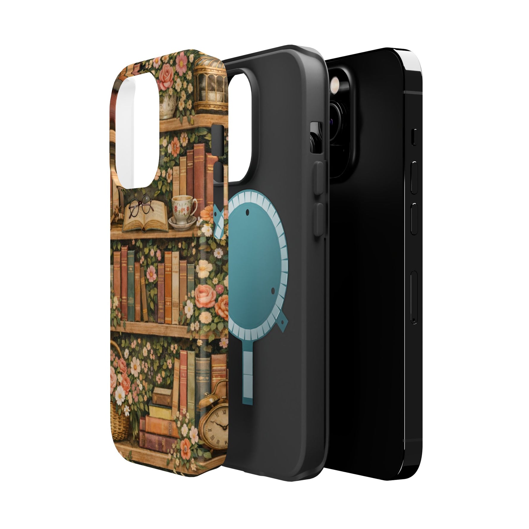 Floral Bookshelf iPhone Case — MagSafe Magnetic, Impact-Resistant