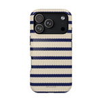 Navy & Cream Ribbed Holiday Sweater Design iPhone Case with MagSafe compatibility