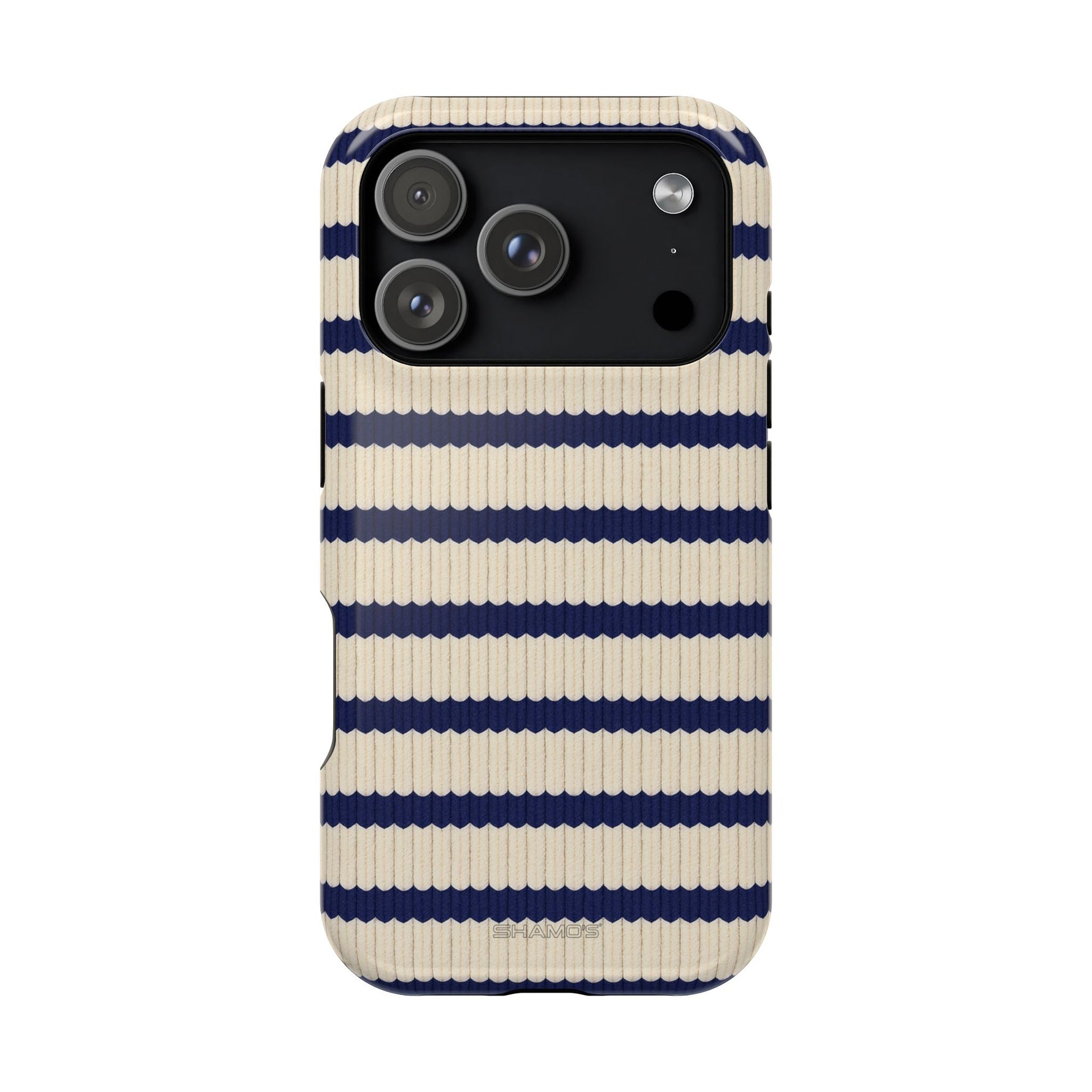 Navy & Cream Ribbed Holiday Sweater Design iPhone Case with MagSafe compatibility