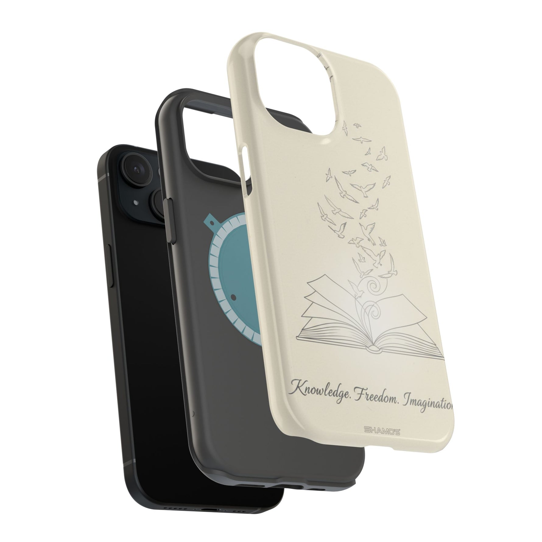 'Knowledge, Freedom, Imagination' Book & Birds Minimalist Magnetic Impact-Resistant Phone Case with MagSafe