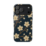 Navy Cherry Blossom Floral iPhone Case - Compatible with MagSafe