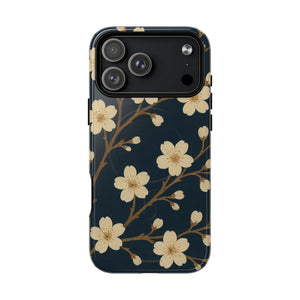 Navy Cherry Blossom Floral iPhone Case - Compatible with MagSafe - iPhone 17 Pro Max / Glossy - Shamo's