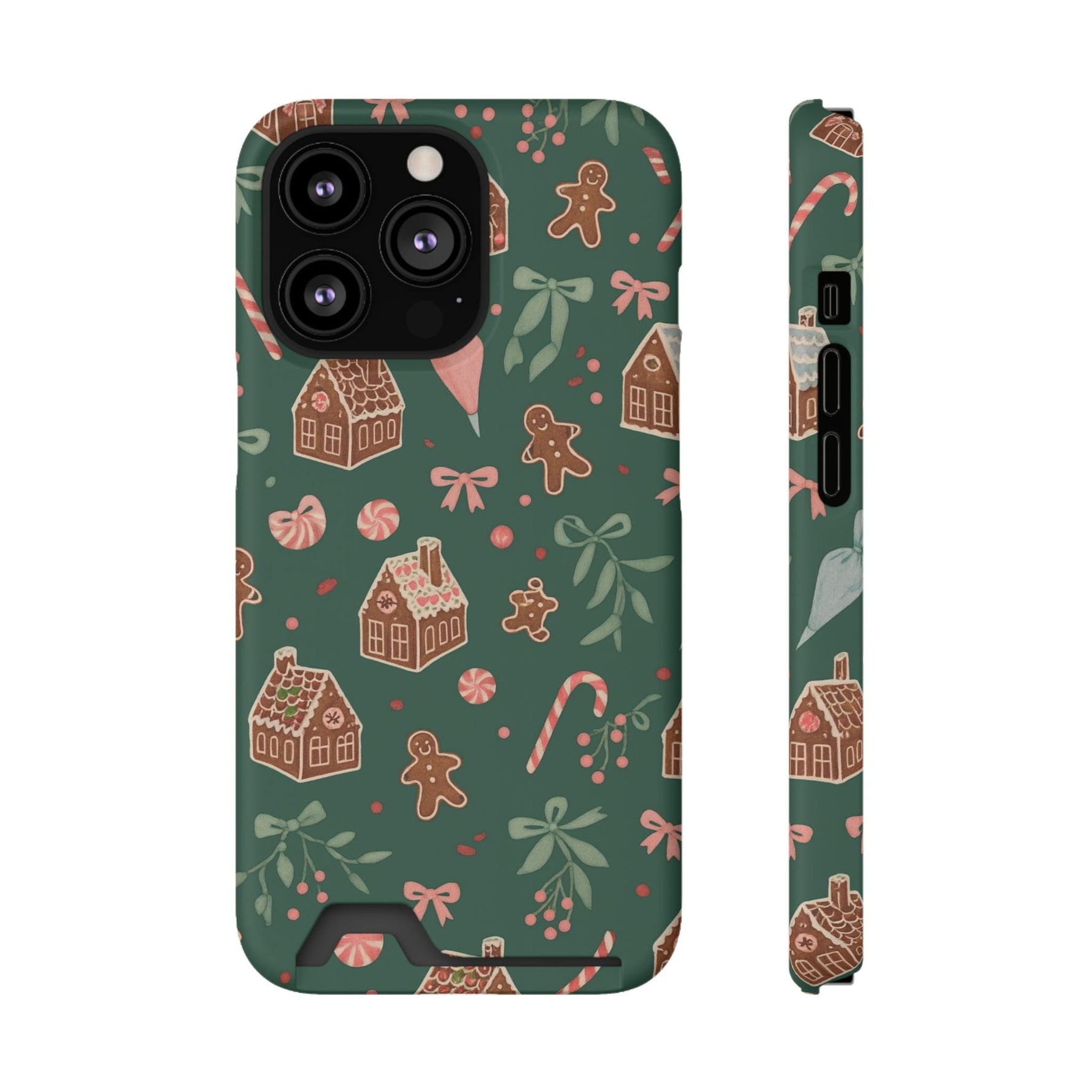 Holiday Gingerbread Phone Case with Card Holder — Festive Green Candy Cane Design  Shamo's iPhone 13 Pro / Matte / With gift packaging